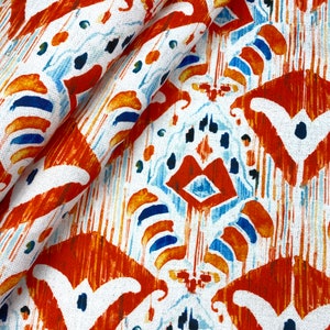 Tribal Ikat Upholstery Fabric Bohemian Rust Abstract Watercolor Ikat Print Home Decor Curtain Chair Sofa Furniture Fabric by the Yard image 4