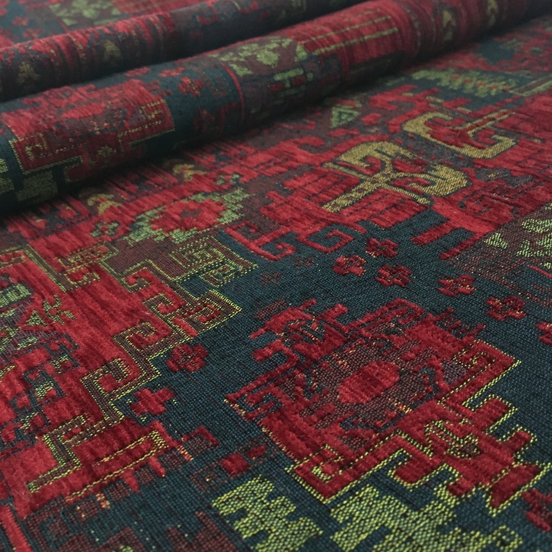 Upholstery Kilim Fabric by the Yard Red Turkish Boho Tribal | Etsy