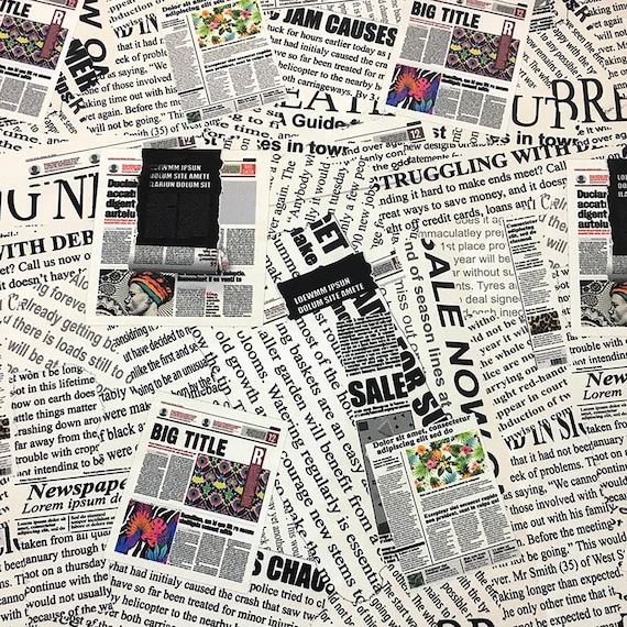 Newspaper Fabric by the Yard Black and White Magazine Text Etsy