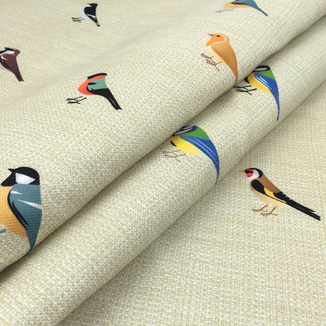 Sparrow Bird Print Fabric by the Yard Colorful Birds on Linen Etsy