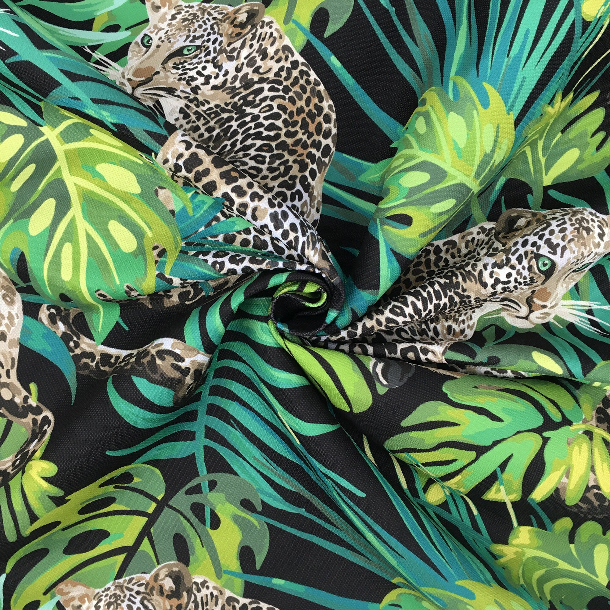 Tropical Leopard Fabric by the Yard Green Leaves and Exotic Etsy