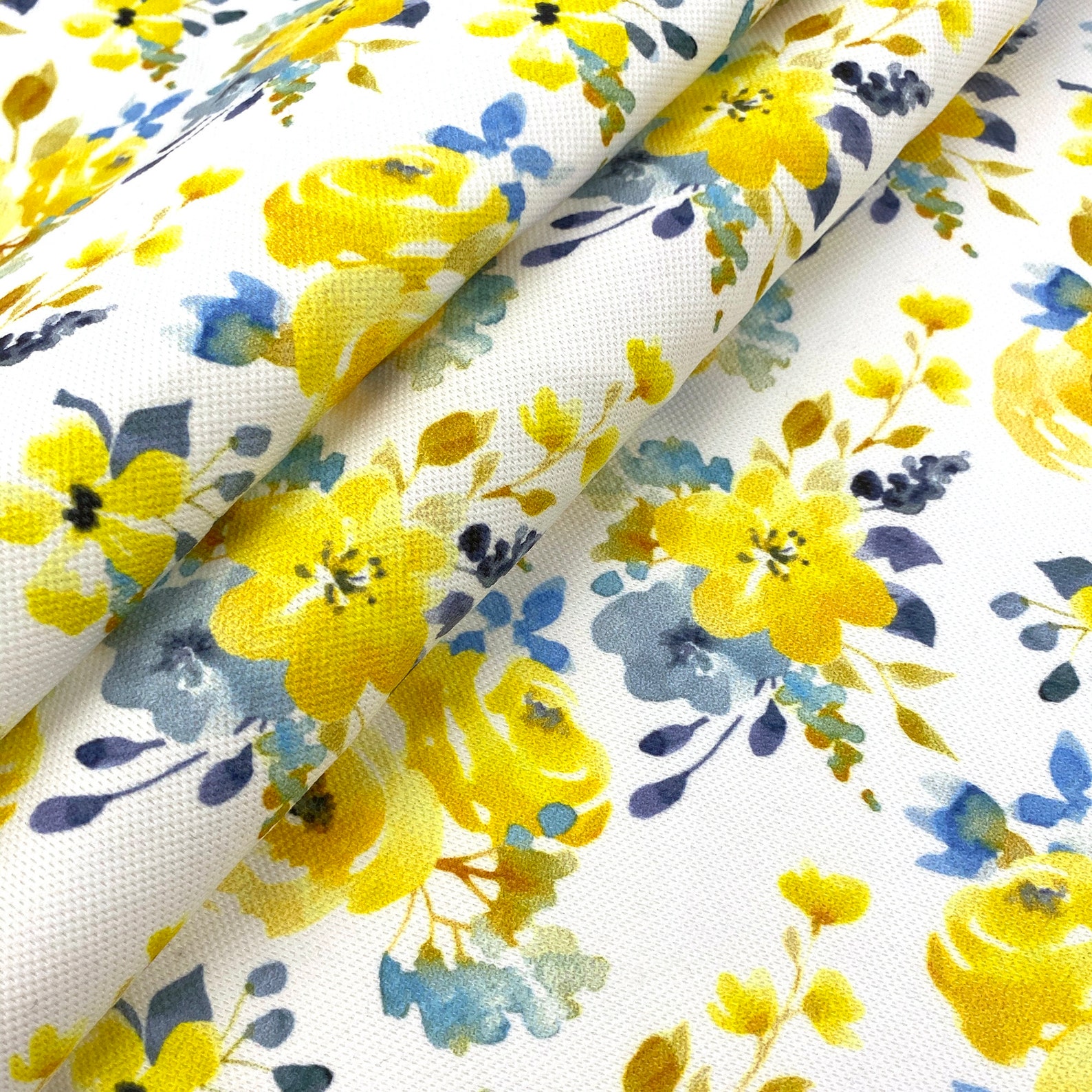 Yellow Floral Upholstery Fabric Watercolor Flowers Print Home Etsy