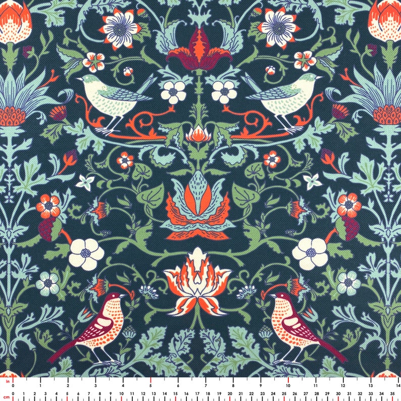 William Morris Fabrics Strawberry Thief Flower Bird Art Print Floral Furnishing Tapestry Curtain Chair Sofa Upholstery Fabric by the Yard Bird Garden