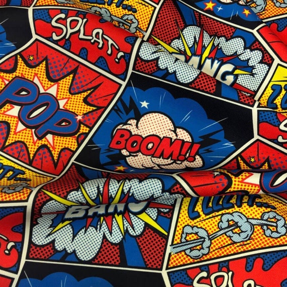 Comic Book Action Words Fabric, Pop Art Retro Super Hero Comic Print Home  Decor Tapestry Curtain Furniture Upholstery Fabric by Length: 1/2 Yards