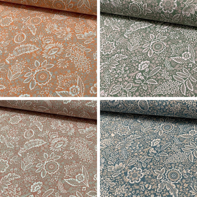 Boho Flowers Canvas Fabric Cushion Curtain Chair Sofa Upholstery Fabric by Yard Floral Dusty Rose Water Resistant Cotton Outdoor Fabric