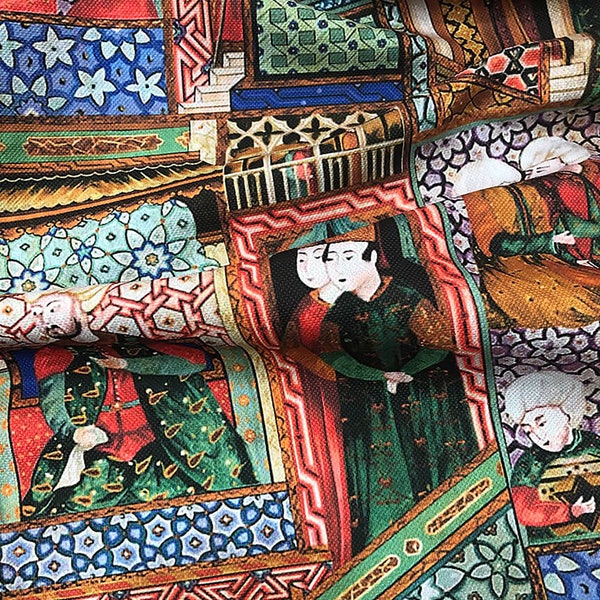 Turkish Oriental Miniature Fabric Islamic Ottoman Art Print Home Decor Curtain Furniture Chair Sofa Tapestry Upholstery Fabric by the Yard
