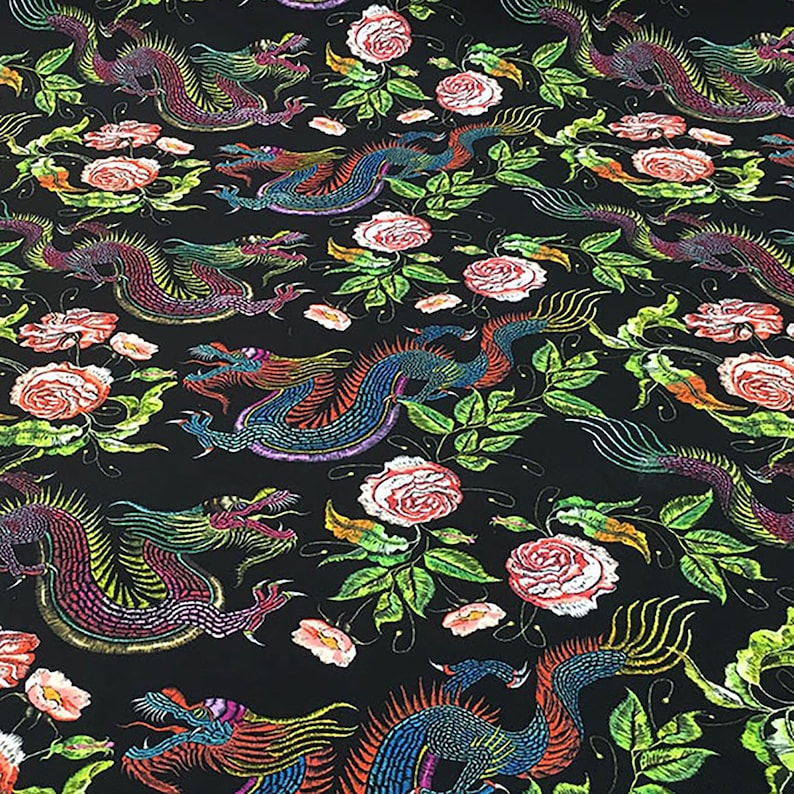 Japanese Dragon Fabric by the Yard, Asian Floral Dragon Print Home Decor Tapestry Furniture Chair Sofa Couch Bench Upholstery Fabric image 5