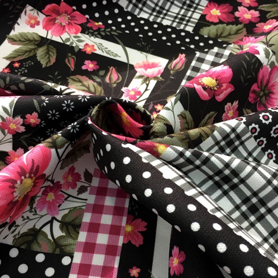 Patchwork Print Fabric by the Yard Geometric Floral Plaid - Etsy