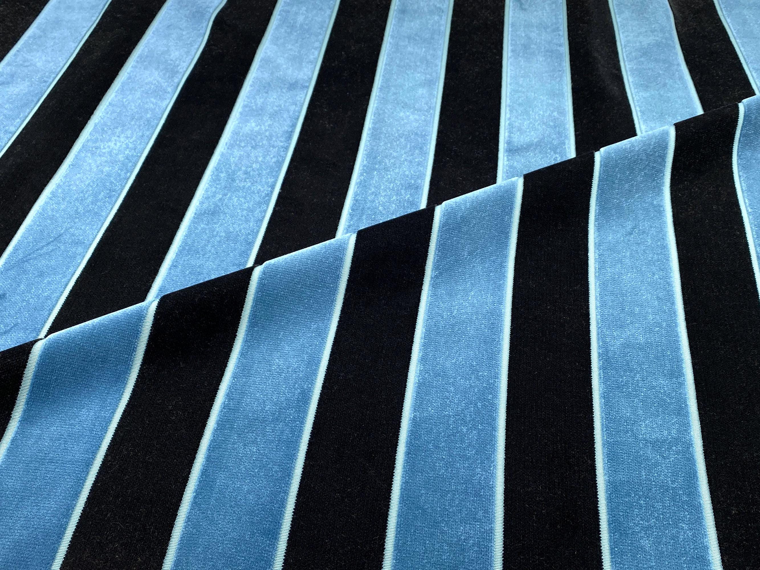 Tissu d'ameublement velours à rayures larges, tissu velours épais à rayures bleues et noires, tissu de canapé de chaise de tête de lit de meubles par mètre
