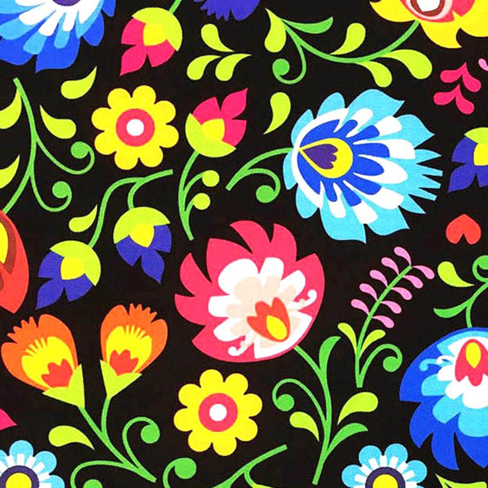 Polish Folk Art Floral Upholstery Fabric Abstract Boho Ethnic Etsy