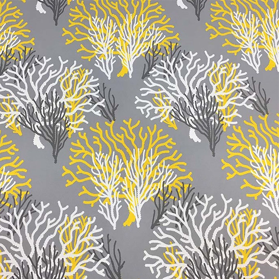 Nautical Coral Reef Upholstery Fabric, Grey Yellow Underwater Ocean