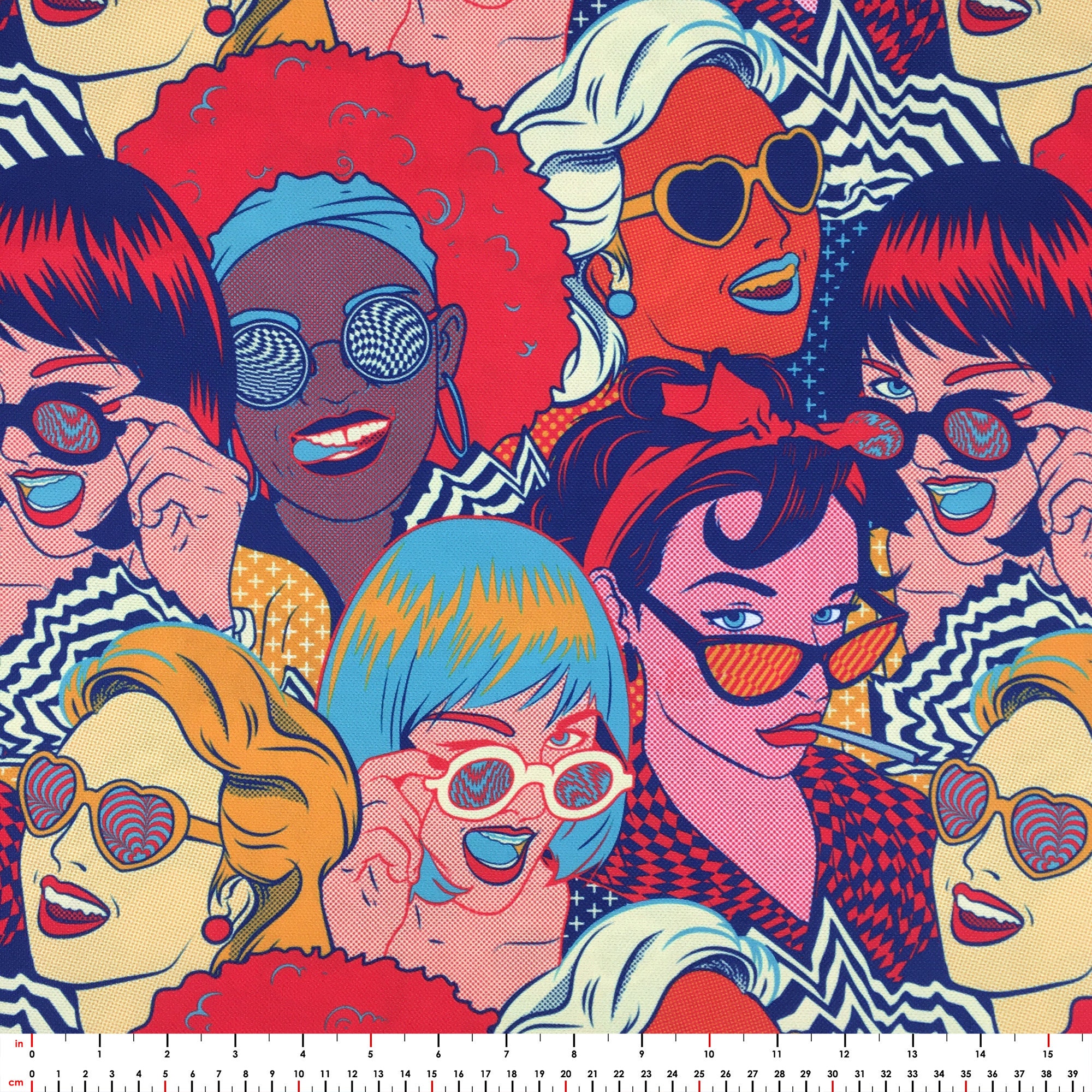Pop Art Women Fabric by the Yard Colorful Retro Pin-Up Girl