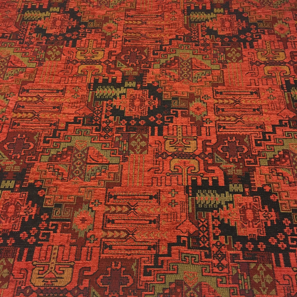 Kilim Upholstery Fabric by the Yard Terracotta Turkish Boho Etsy