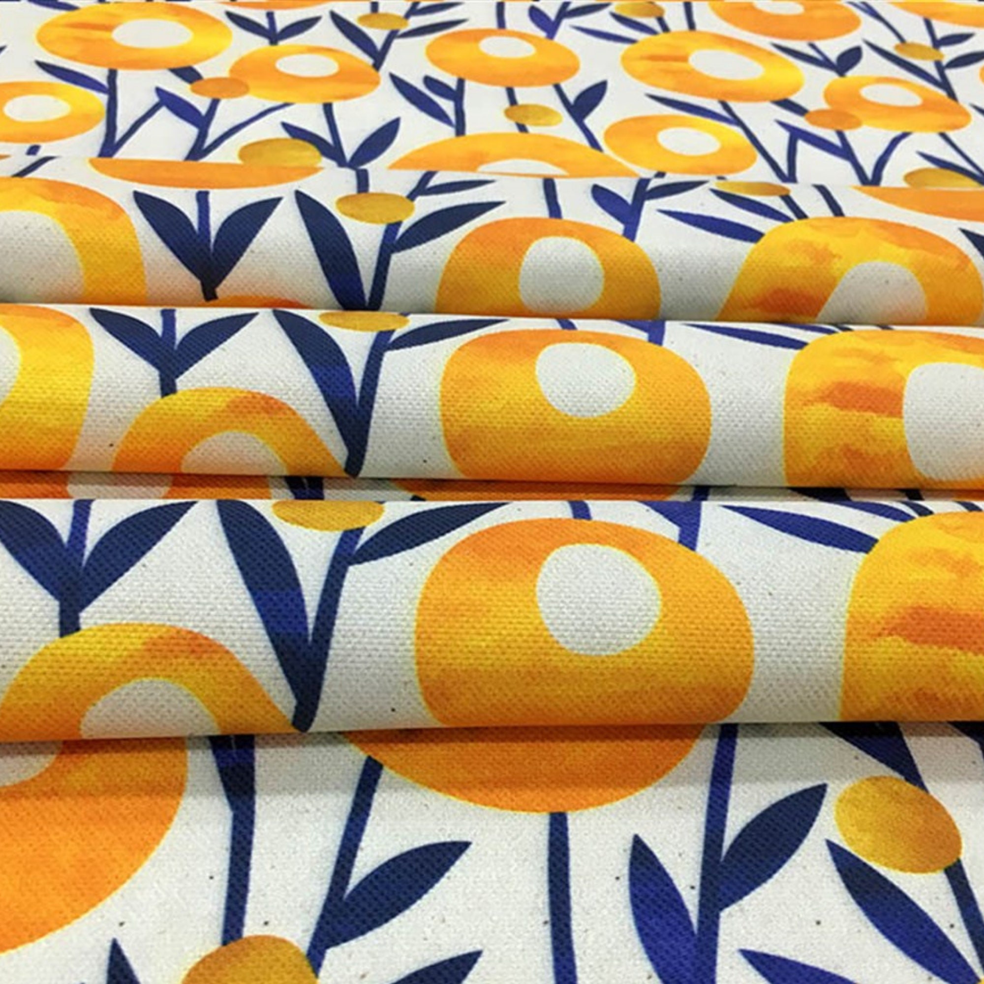 Abstract Floral Upholstery Fabric Boho Orange Yellow Flowers Etsy