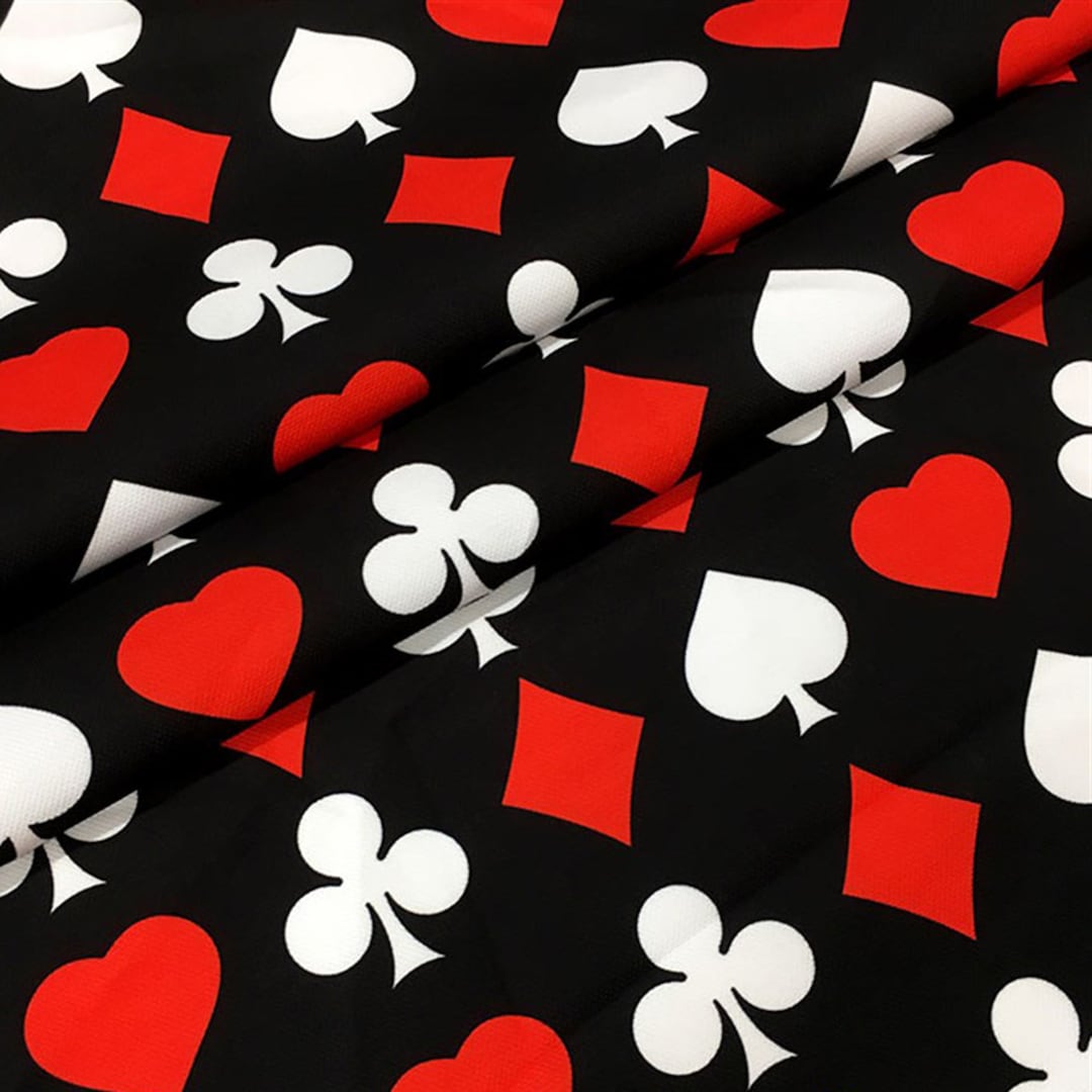 Playing Cards Fabric by the Yard, Black Poker Gambling Game Card Symbols Print Home Decor Game