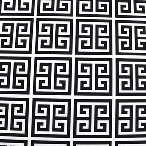 Tessuto con motivo a greca in bianco e nero, tessuto con stampa geometrica monocromatica, tessuto per tappezzeria di mobili, sedie, tende e divani, tagliato su misura