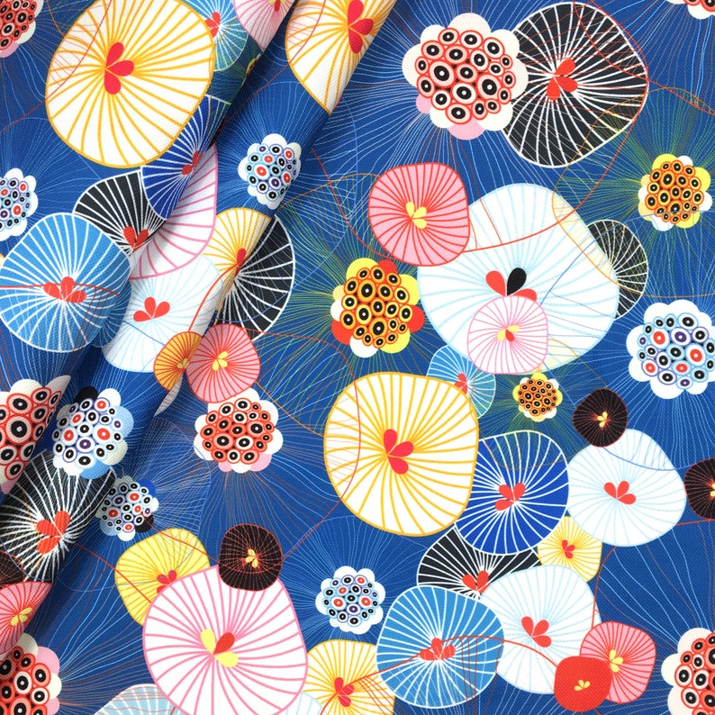 Japanese Upholstery Fabric by the Yard Blue Abstract Floral Etsy