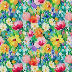 Watercolor Floral Upholstery Fabric Colorful Bright Abstract Flowers Print Summer Home Decor Curtain Furniture Chair Sofa Fabric by the Yard