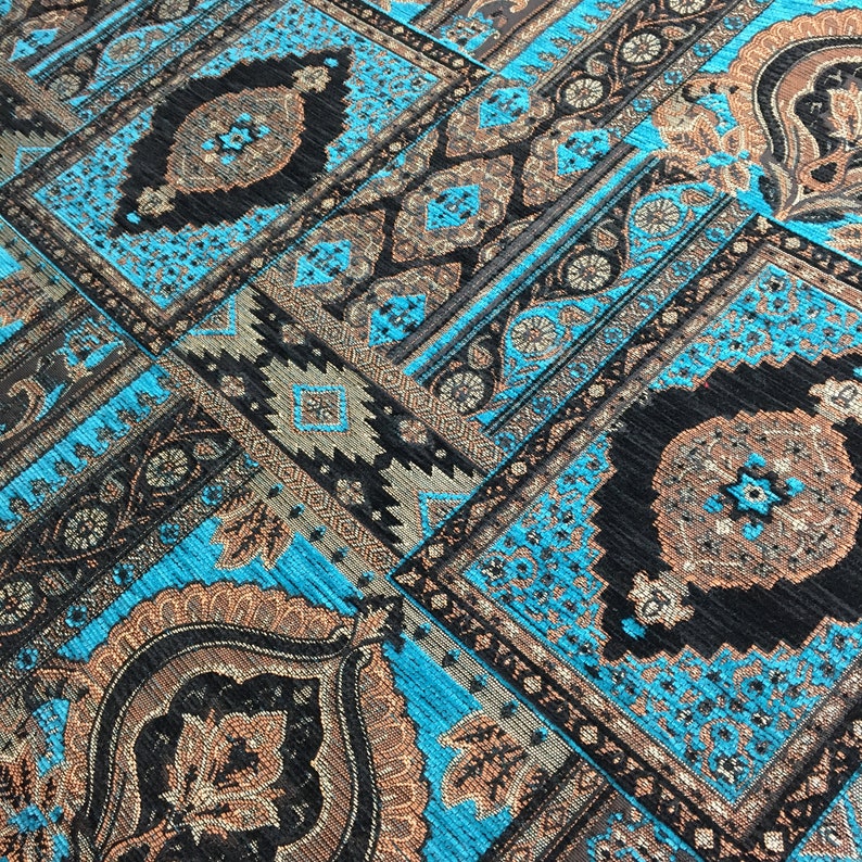 Upholstery Kilim Fabric by the Yard Turquoise Black Turkish Etsy