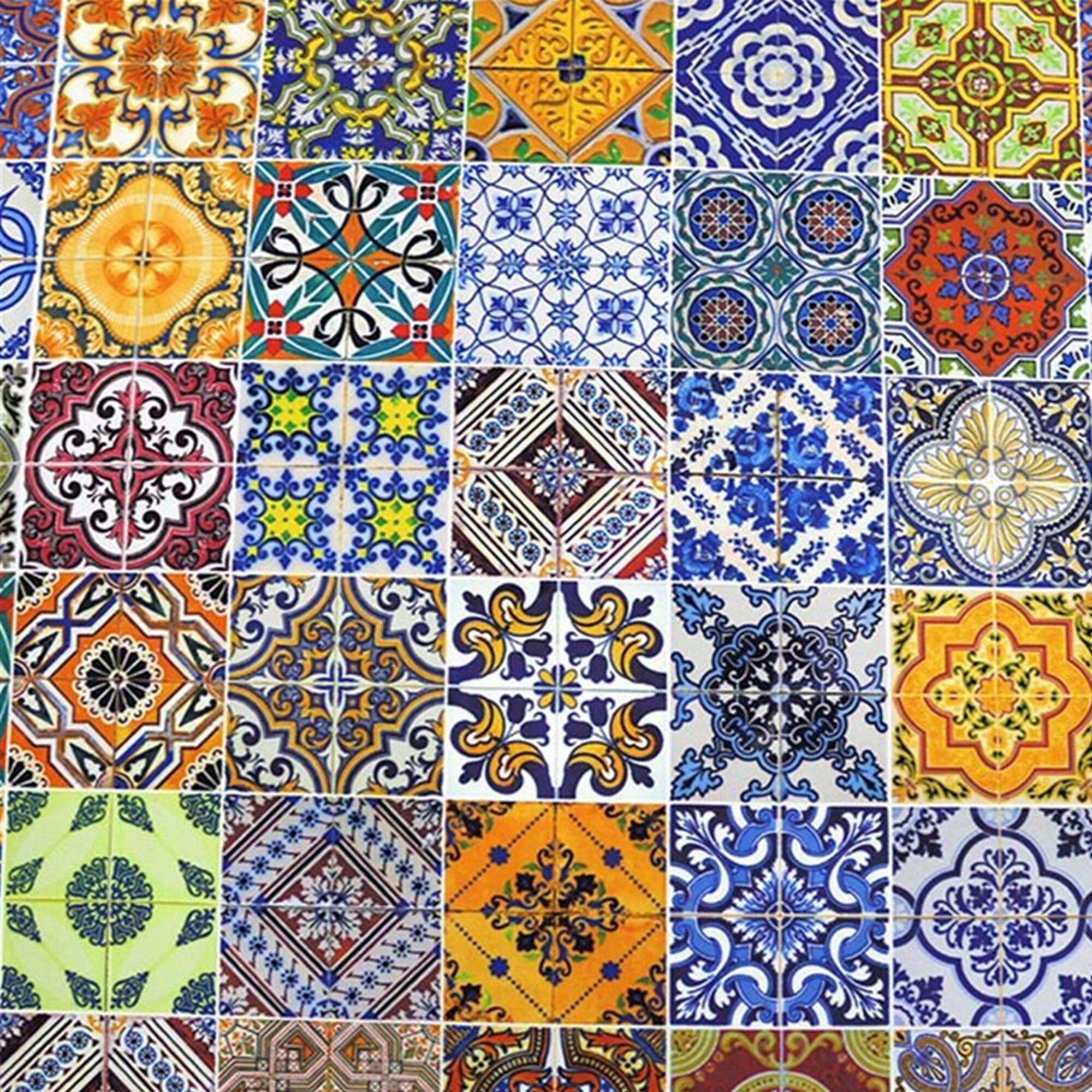 Spanish Tiles Upholstery Fabric by the Yard Blue Yellow Etsy