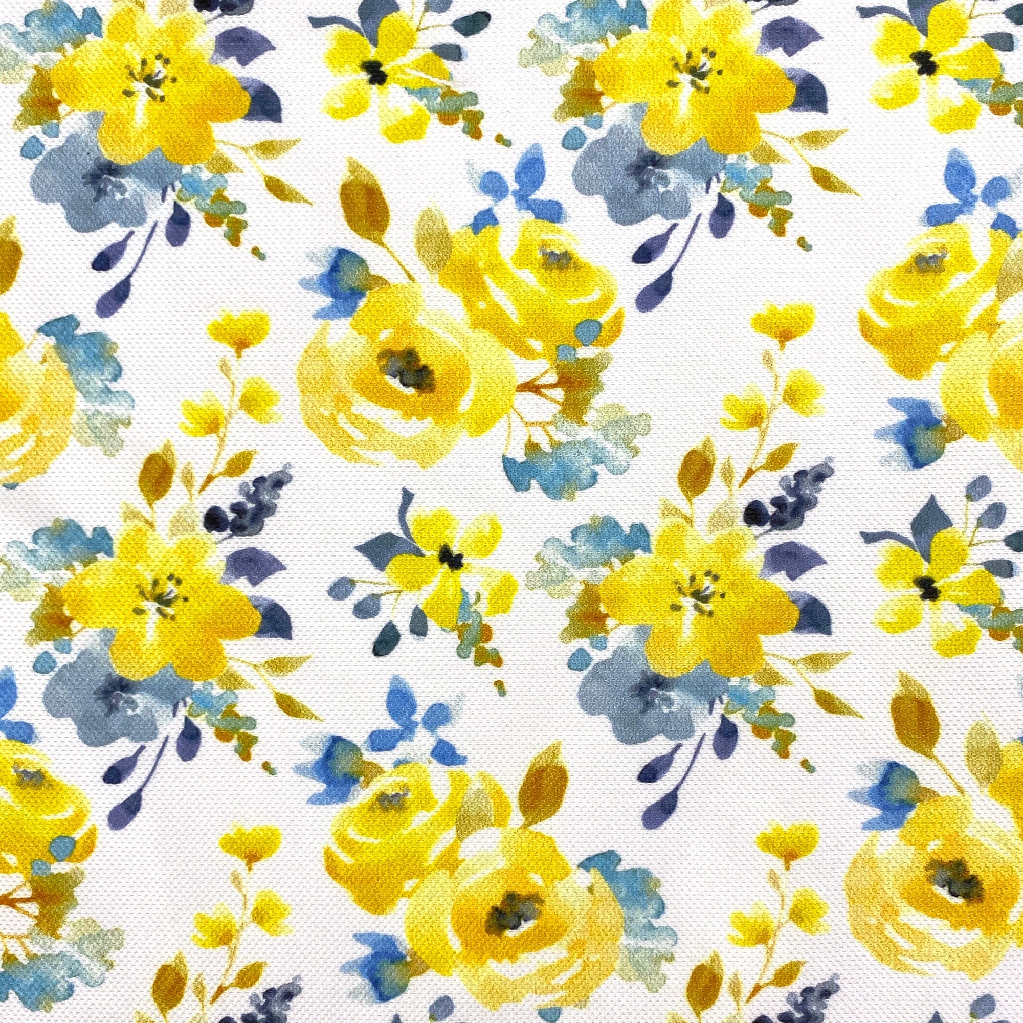 Yellow Floral Upholstery Fabric Watercolor Flowers Print Home Etsy