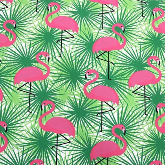 bekymring Biprodukt se tv Tropical Flamingo Fabric by the Yard Vibrant Green Leaves and - Etsy
