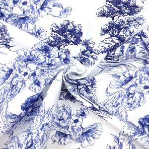 Toile de Jouy Upholstery Fabrics by the Yard, Scenery Landscape Painting Print Home Decor Drapery Sofa Chair Furniture Upholstery Fabric image 3