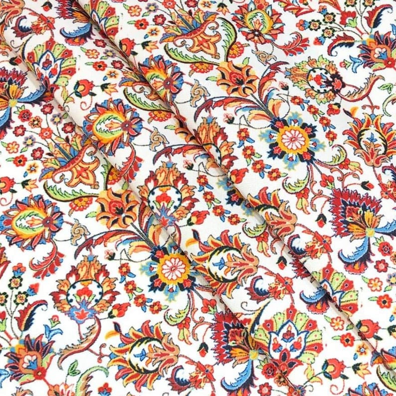 Turkish Floral Upholstery Fabric by the Yard Oriental Flowers Etsy
