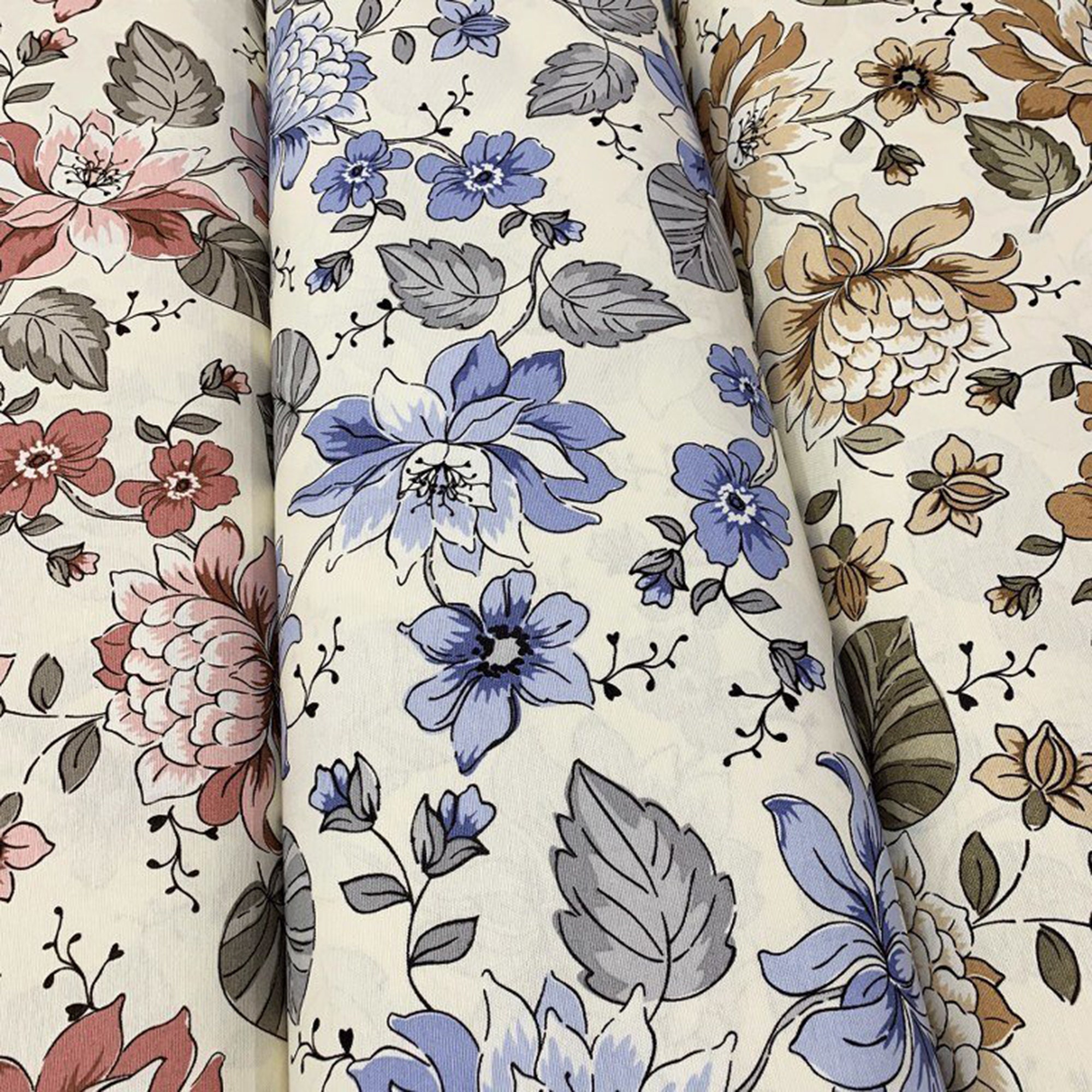 Blue Floral Chintz Upholstery Fabric Water Resistant Cotton Etsy