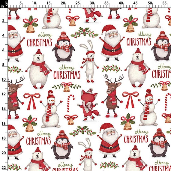 Merry Christmas Fabric by the Yard, Red Santa Claus Christmas