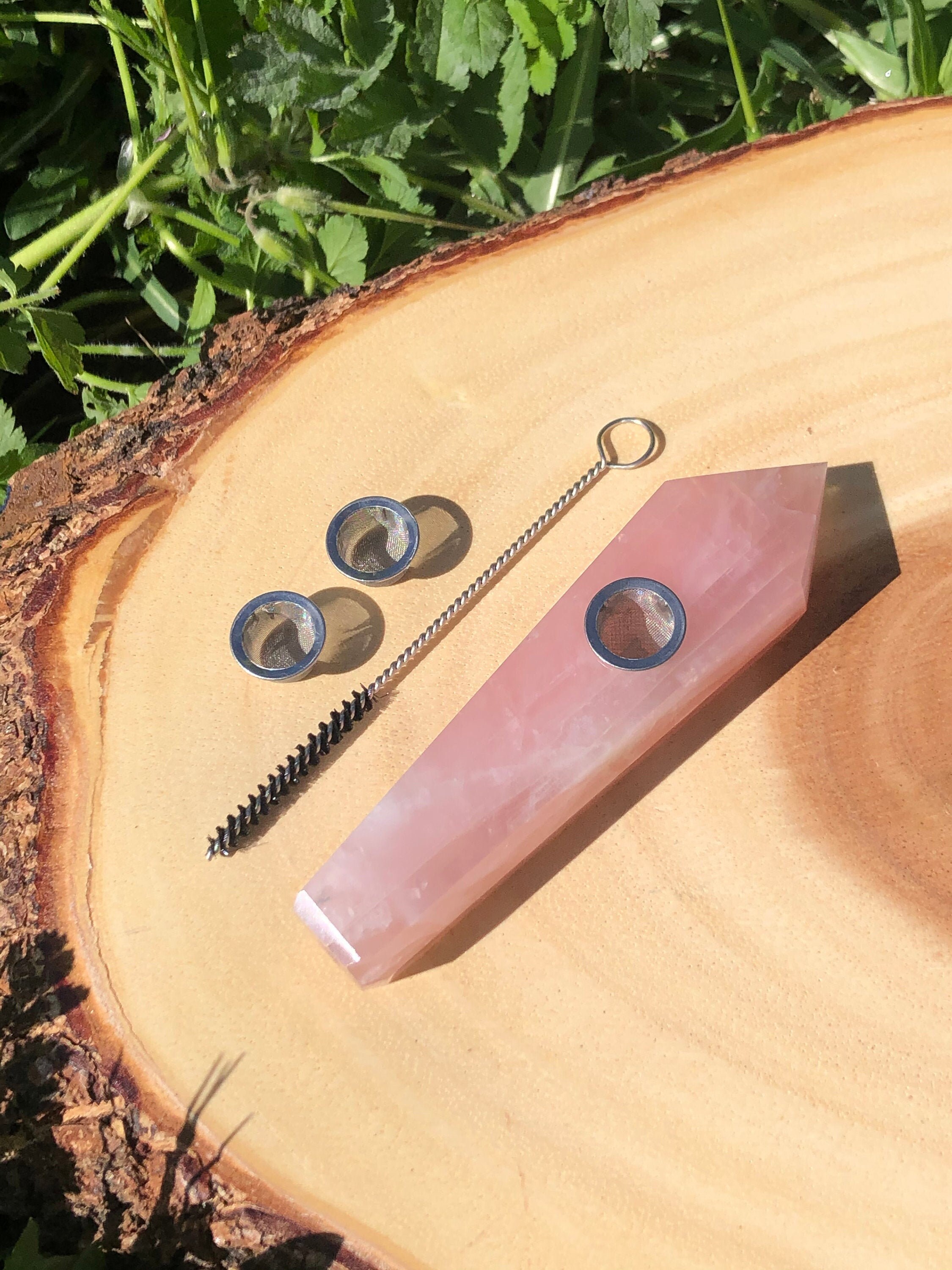 PREORDER Rose Quartz Natural Crystal Smoking Pipe Set