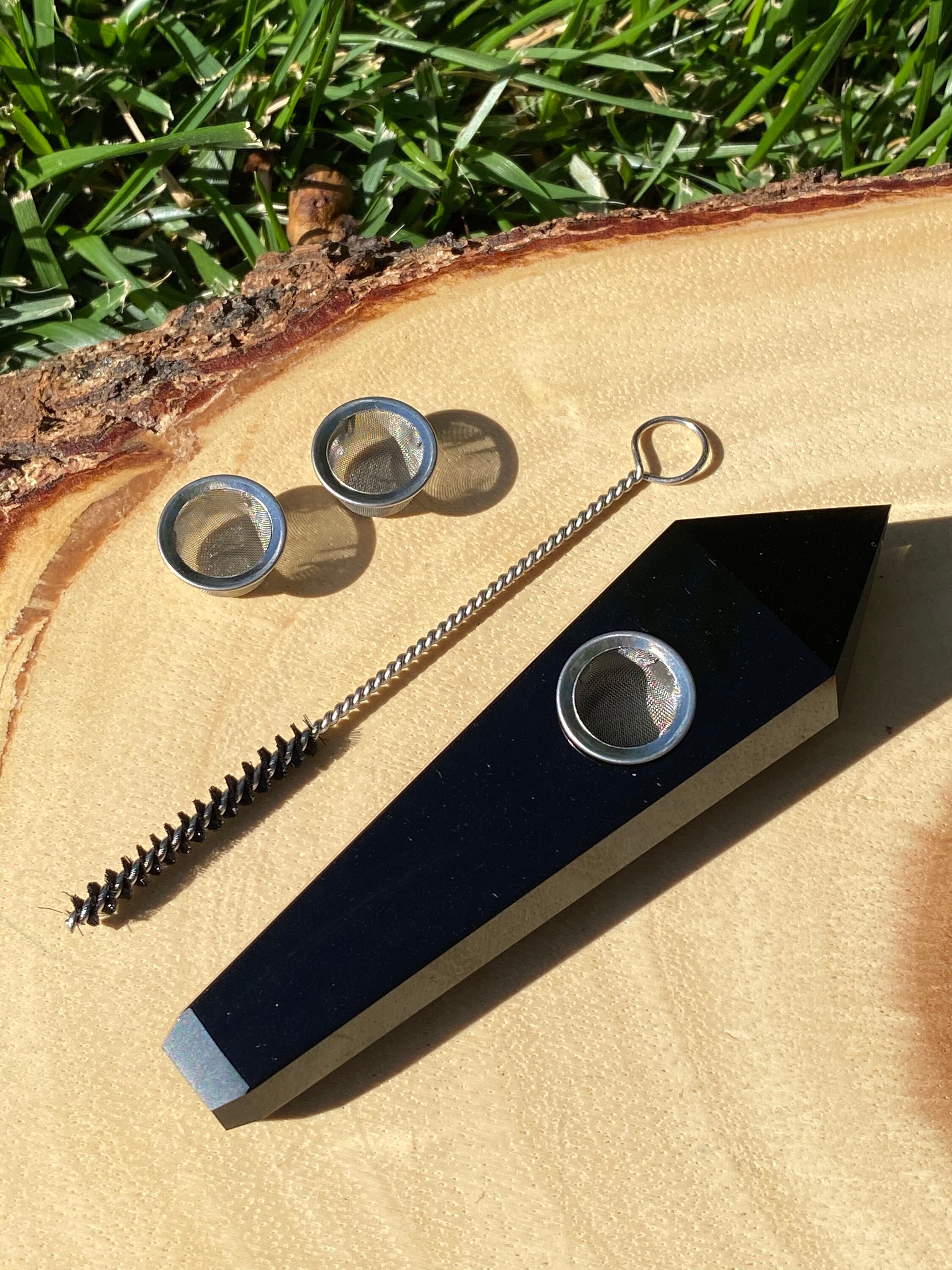 Obsidian Natural Crystal Smoking Pipe Set