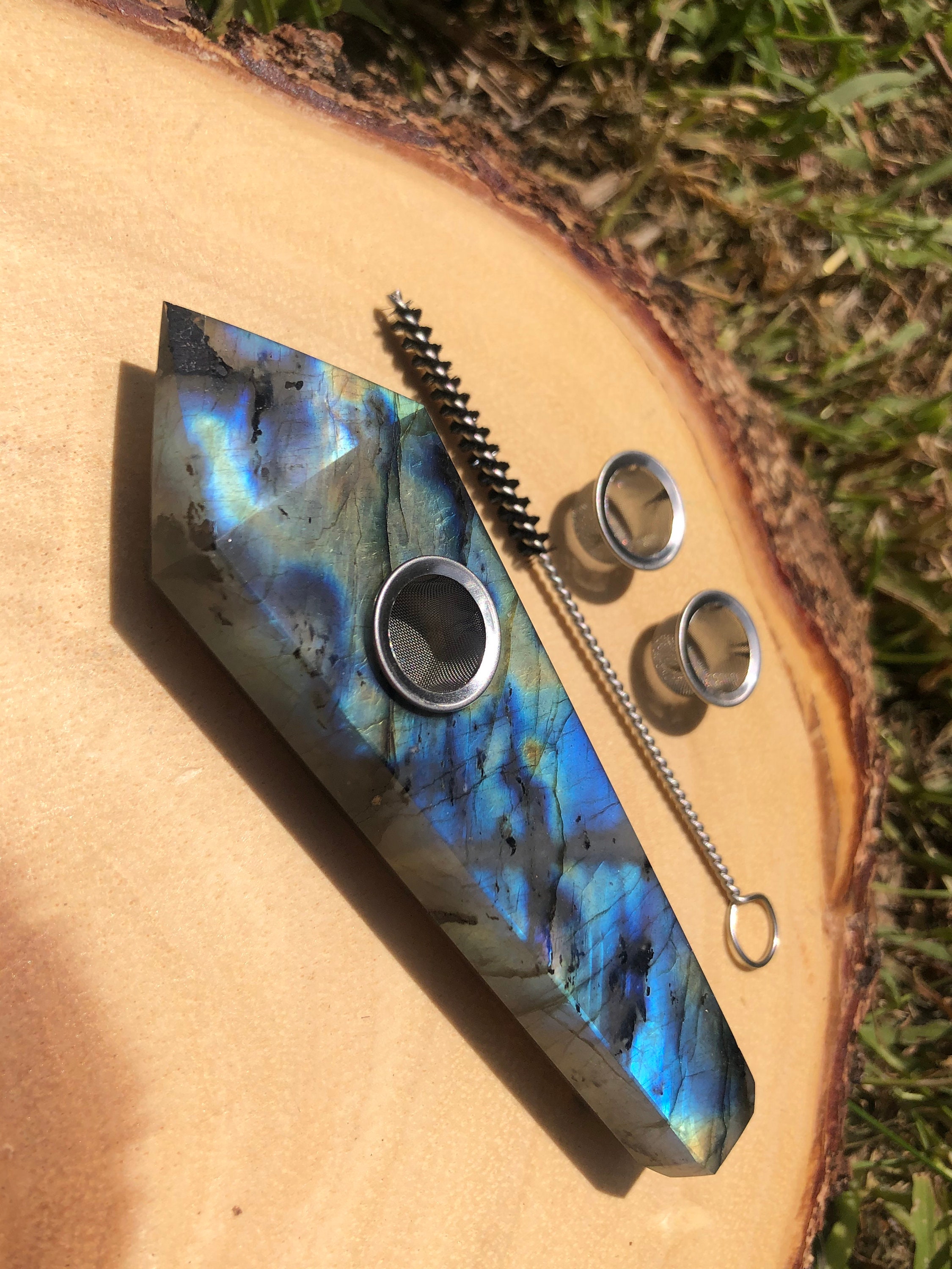 Labradorite Natural Crystal Smoking Pipe Set
