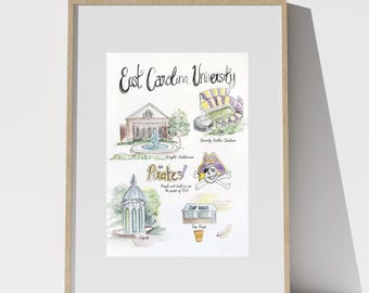 East Carolina 5x7 matted to 8x 10 Watercolor print