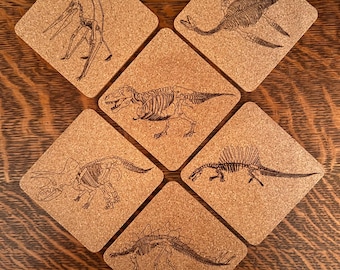 Dinosaur Skeleton Engraved Cork Coaster