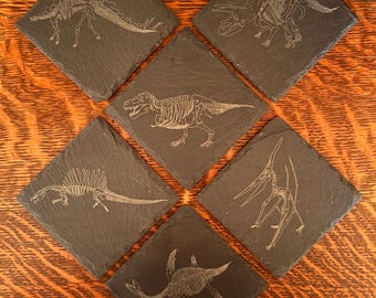 Dinosaur Skeleton Engraved Slate Coaster