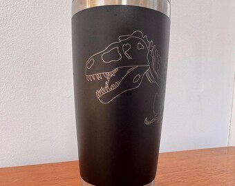 T-Rex Skeleton Etched Tumbler, Stainless Steel Insulated Cup