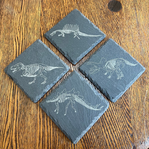 Dinosaur Skeleton Engraved Slate Coaster