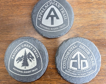 Trail Sign Slate Coasters: Pacific Crest Trail (PCT), Continental Divide Trail (CDT), Appalachian Trail (AT), and Triple Crown