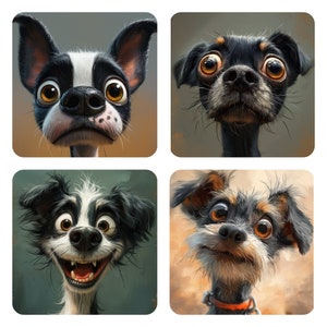 Set 4 Digital Download High Quality PNGs - Cute cartoon prints with cute funny dogs to decorate a child room, the art is ready to be printed