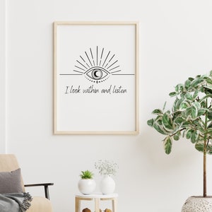 I look within and listen wall art, digital art, printable wall decor, boho picture, meditation, office decor, yoga, chakra, gift for her