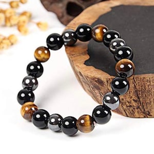 Triple Protection Bracelet, Black obsidian – Tiger Eye – Hematite Bracelet, Beaded Gemstone Bracelet, Good Luck Bracelet, Calming Bracelet