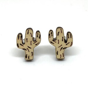 CACTUS Wooden Stud Earrings Laser Engraved Nickel Free gifts for her