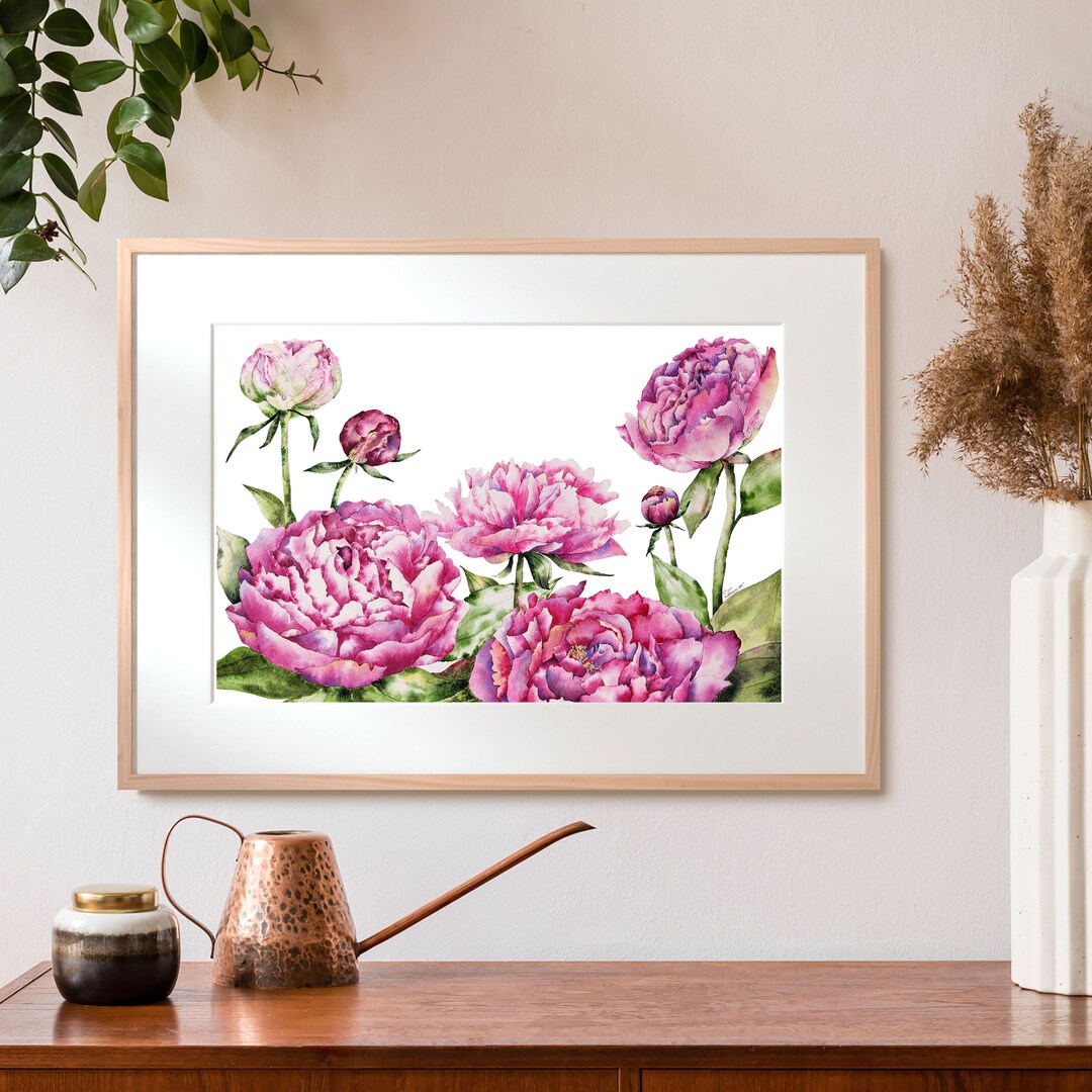 Floral Wall Decal Watercolor | Flower Wall Art | Peony Watercolor Print ...