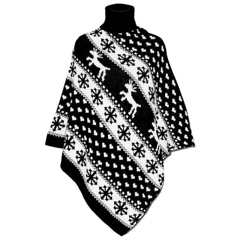Womens Cape Ladies Knitted Love Christmas Xmas Poncho Reindeer Cowl Neck Shawls