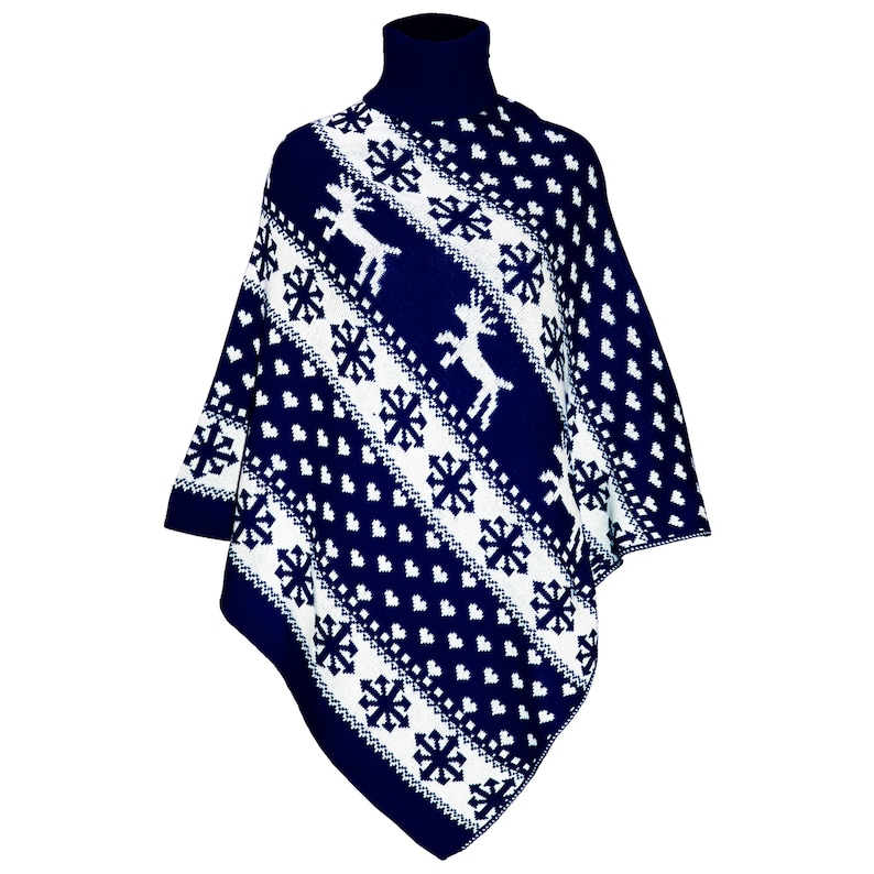 Womens Cape Ladies Knitted Love Christmas Xmas Poncho Reindeer Cowl Neck Shawls