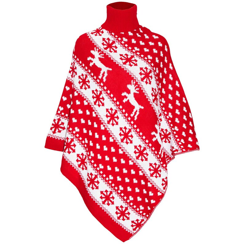 Womens Cape Ladies Knitted Love Christmas Xmas Poncho Reindeer Cowl Neck Shawls