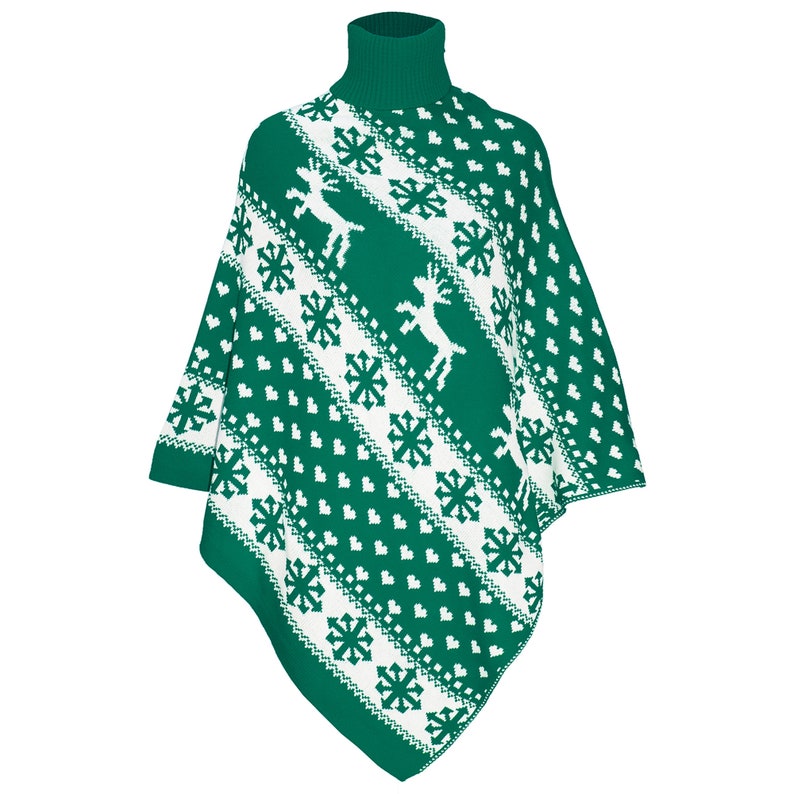 Womens Cape Ladies Knitted Love Christmas Xmas Poncho Reindeer Cowl Neck Shawls