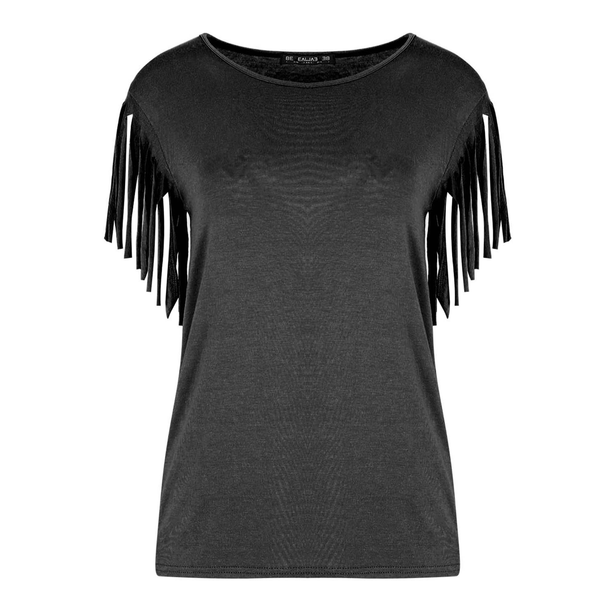 Women Ladies Fringe Summer Loose Top Short Sleeve Blouse Etsy Polska