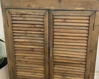 Vintage Brown Wood Cabinet, Storage Furniture, Two Side Doors, Wall Decor Cabinet, Home and Living